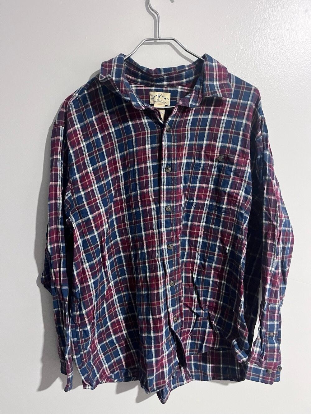 Blue Mountain Mens Size XL Shirt Long Sleeve Button Up Plaid Flannel Blue Red